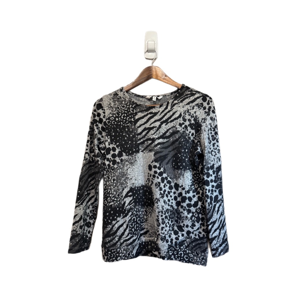 Emily Daniels Top Women S Gray Animal Print Excellent Mixed Pattern Long Sleeve